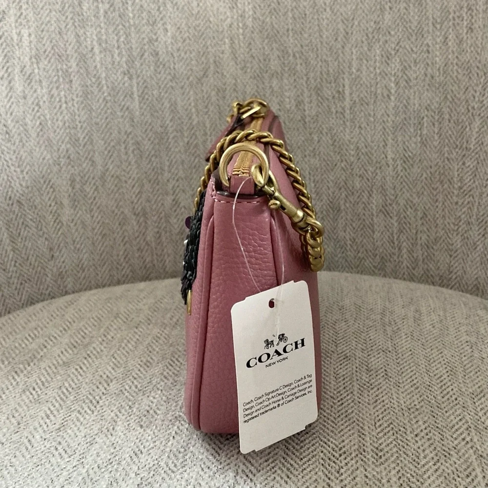 Coach Chain Leather Flower Crossbody Bag Wristlet Clutch - Picture 4 of 10